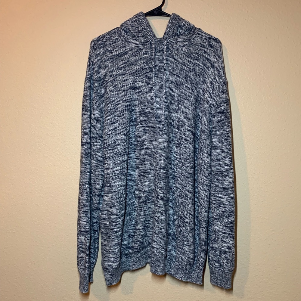 Blue Knit Hooded Sweater